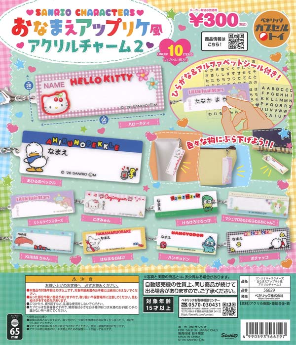[In Stock Pre-Order] Sanrio Characters Name Applique-Style Acrylic Charms 2 (40 pieces)
